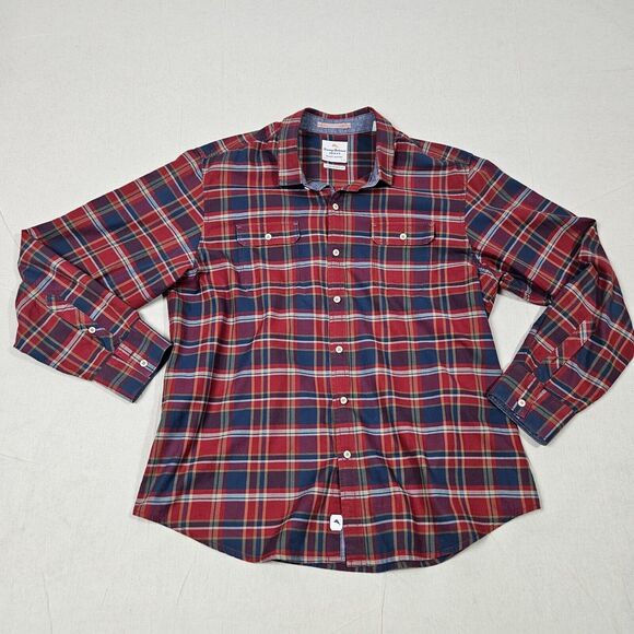 Tommy Bahama Shirt XL Red Blue Plaid Button Front Business Office Career Dress - Picture 1 of 15